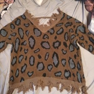 Frayed cheeta print sweater